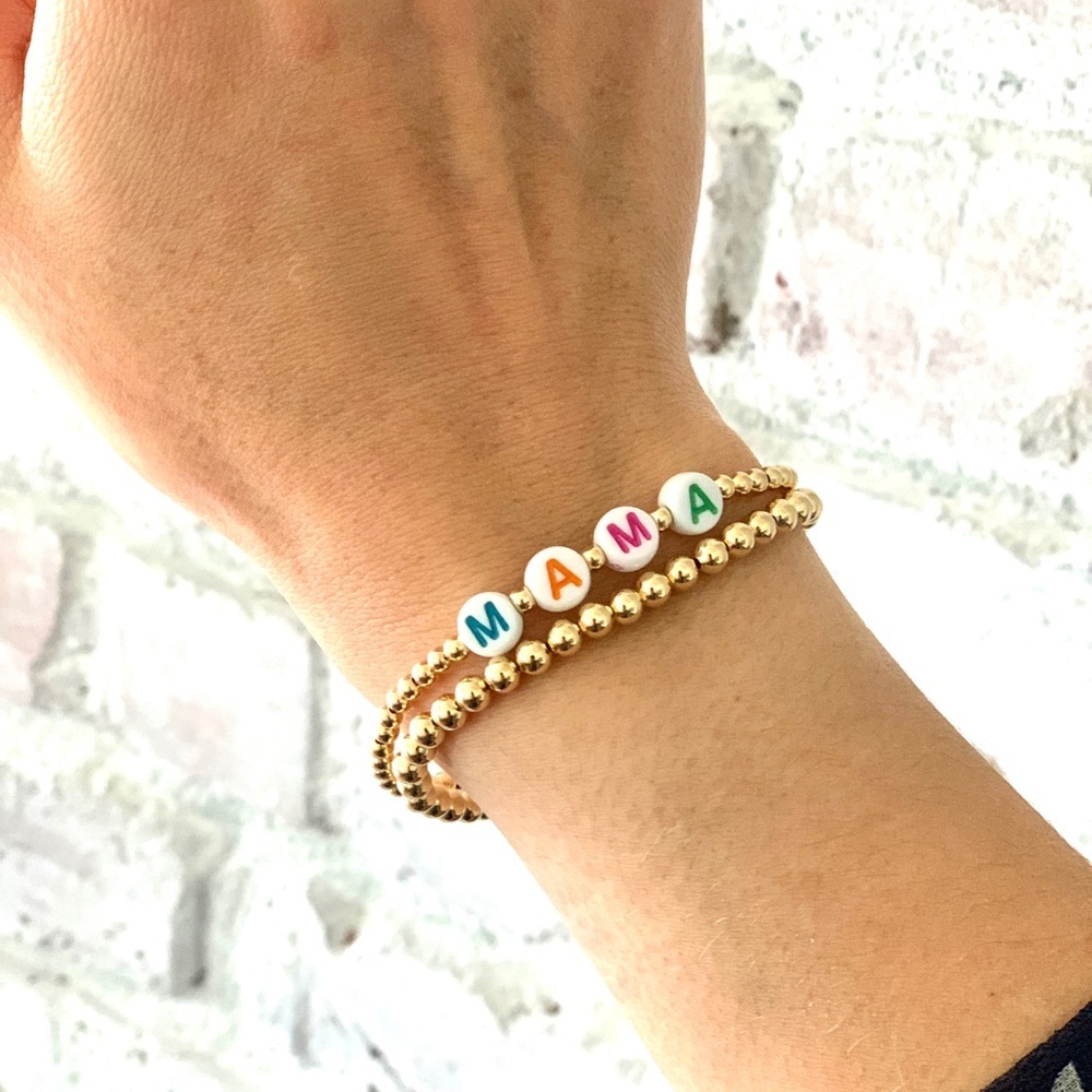 3mm Gold Filled “MAMA” stretchy Bracelet